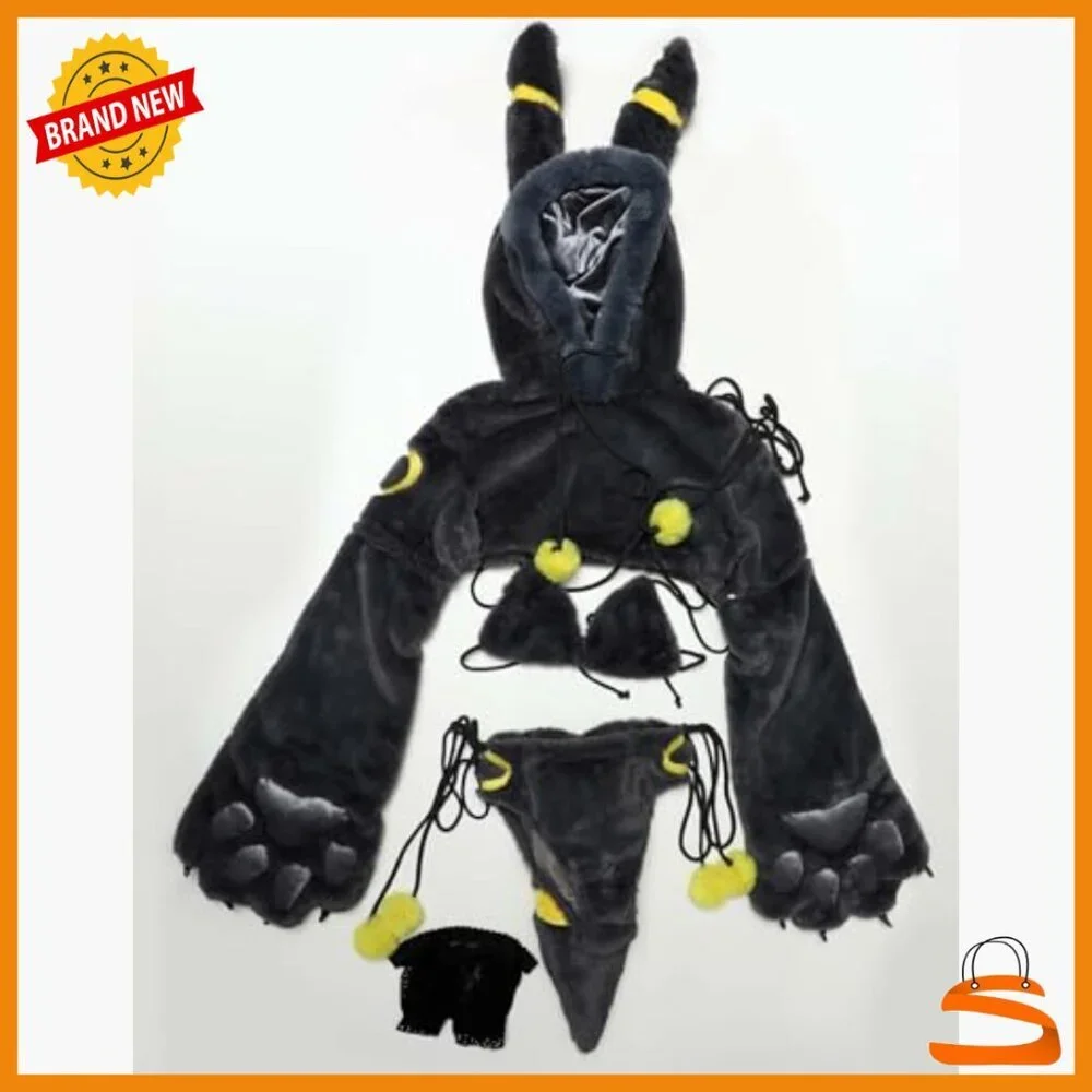 Fluffy Anime Cosplay Lingerie Set with Hoodie Tail Gloves